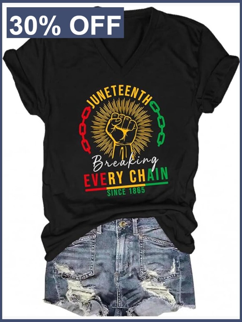 Juneteenth 1865 Graphic Tee Vneck Short Sleeve T-Shirt Top